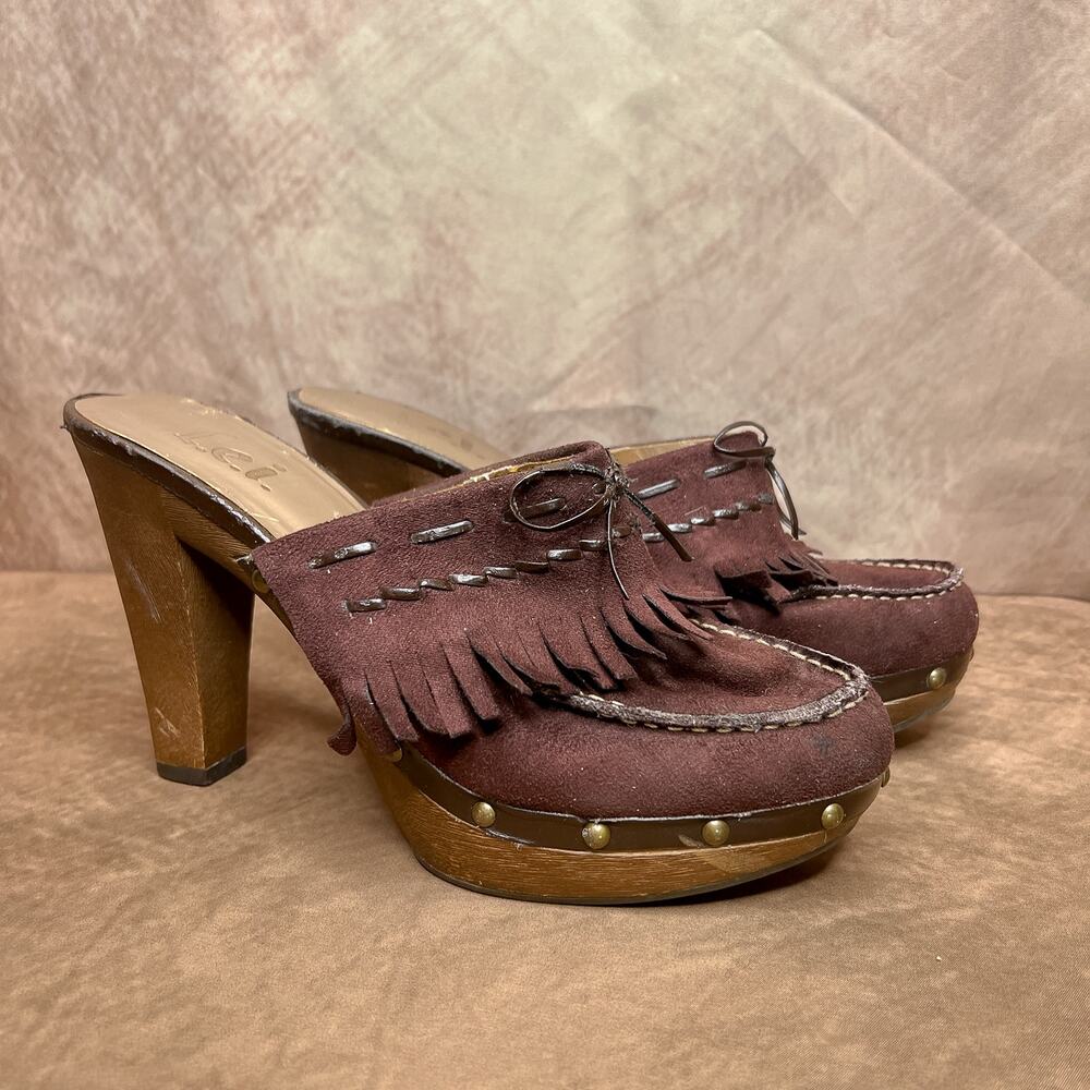 Vintage Y2K l.e.i Annetteco Fringe Clogs High Heel Studded Indie Euro McBling - Picture 13 of 13